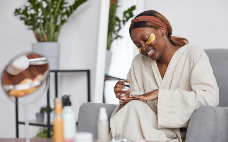 A woman pampering herself